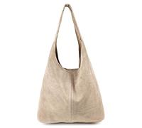OBC Only-Beautiful-Couture Made IN Italy Damen Leder Hand-Tasche METALLIC Shopper Schultertasche Hobo-Bag Henkeltasche Beuteltasche Silber (Helltaupe (Wildleder)), ca.: 43x32x17 cm (BxHxT)