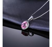 OBCPD 1,7 Karat Rosa Saphir 925 Sterling Silber Halo Anhänger Halskette für Frau Verlobungsgeschenk Keine Kette