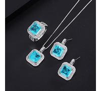 OBCPD 10 * 10mm Blau Paraiba Turmalin Stein Halskette Anhänger Ring Ohrringe Frauen Hochzeit Schmuck Geschenk