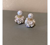 OBCPD 925 Sterling Silber doppelseitige Blume Perlenohrringe für Frauen eleganten Schmuck