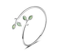 OBCPD 925 Sterling Silber Emaille Grün Olivenzweig Blätter offene Manschette Armbänder und Armreifen für Frauen Schmuck