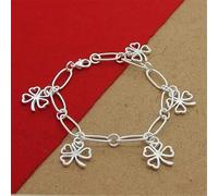 OBCPD 925 Sterling Silber Farbe Armbänder Vierblatt Kleeblatt Büroklammer Armband 8 Zoll für Frauen und Männer Schmuck Geschenk