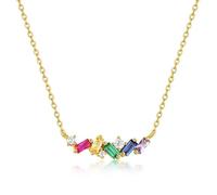 OBCPD 925 Sterling Splitter Halskette Für Frauen Regenbogen Zirkon Korund Grün Nano Echt Vergoldet Set Up Geschenk