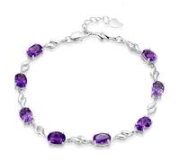 OBCPD Amethyst 925 Sterling Silber Schatz Lila Kristall Edelstein Armband für Frauen Schmuck