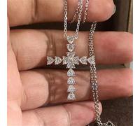 OBCPD Diamant Kreuz Anhänger Echte 925 Sterling Silber Hochzeit Anhänger Halskette Für Frauen Männer Edelsteine Schmuck