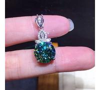 OBCPD Grüner Moissanite-Anhänger 925er Sterlingsilber-Halsband Hochzeitsanhänger mit Halskette für Frauenschmuck