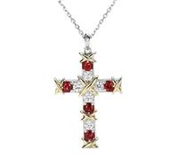 OBCPD Rubin Diamant Kreuz Anhänger Echte 925 Sterling Silber Hochzeit Anhänger Halskette Für Frauen Männer Moissanite Schmuck Geschenk