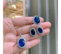 OBCPD Tansanit Saphir Edelstein Labor Diamant Ring Ohrringe Anhänger Halskette Damen Hochzeit Schmuck Sets Dame Geschenk