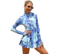 OBEEII Damen Surf-Badeanzug Einteiler Rashguard Langarm Schwimmkleid UV-Schutz Bademode für Surf Strand Pool, Blau, Large