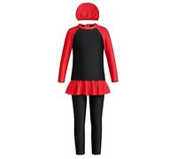 OBEEII Mädchen Muslimische Badeanzug Langarm Full Cover Burkini/Islamische Badebekleidung Hijab Modest Swimsuit Konservative Bademode Muslim Swimwear Rötlich Schwarz 11-12 Jahre