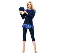 OBEEII Muslimische Bademode Badeanzug Full Cover Bescheidene Badebekleidung Modest Muslim Swimwear Beachwear Burkini Langarm Tops und Hose mit Hijab Navy02 XXX-Large