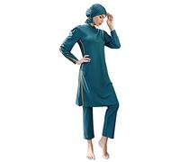 OBEEII Muslimisches Badeanzug-Set für Damen Sexy Bikini des Badeanzugs der Frauen Sommerliches Arabisches Langarm Badeanzug Set mit Hijab Modest Muslim Swimwear Pfauenblau B XL