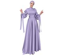 OBEEII Muslimisches Maxi Kleid Mit Hijab Für Damen Muslim Kleid Slim Muslimische Kleider Mit Verband Maxikleid Islamische Kleidung Für Ramadan Muslimische Robe Lila M