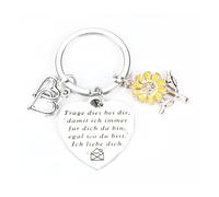 OBEISN Edelstahl Schlüsselanhänger Mit Sonnenblume Und Herzchen,Elegantes,Inspirierendes Geschenk Für Frauen,Ideale Kleine Aufmerksamkeit Zum Geburtstag,Perfekt Für Beste Freundinnen,Frauen Geschenk
