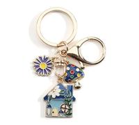 OBEISN Personalisierter Schlüsselanhänger Mit Gewächshaus-Motiv, Pilz-Blumen-Anhänger, Süße Und Stilvolle Freundschaftsgeschenke Für Schwester, Einzigartiges, Schlüsselanhänger-Zubehör (Blau)