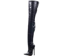 Oberschenkelhohe Stiefel Damen 7 Zoll / 18cm High Heels Sexy Stiletto Dünner Absatz Over-The-Knee Reißverschluss Schritt Stiefel Aufregende Stripper Club Pole Dance Schuhe,Schwarz,45 EU