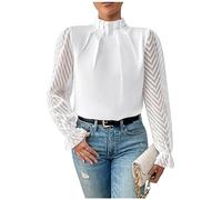 Oberteil Damen Elegant Bluse Weiß Damen Baumwollshirt Damen Langarm Frauen Einfarbig Sptize Patchwork Rollkragen Bluse Netz Puffärmel Langarmbluse Plissiert Bluse Herbst Bluse Damen Elegant Kurzarm