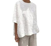 Oberteil Damen Stickerei Oberteil Schickes Sommerblusen Locker Große Größe Sommershirts Einfarbig Hemdbluse Top Party Festliche Tuniken Blusen für Frauen