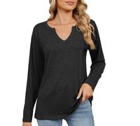 Oberteil Damen Winter Damen und Winter Rundhals Langarm Lose Knöpfe T-Shirts Weibliche und Winter Bequeme Pendlermode Langarm Lady T-Shirt Pullover Kurzarm Damen Schwarz (Black, XL)