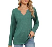 Oberteil Damen Winter Damen und Winter Rundhals Langarm Lose Knöpfe T-Shirts Weibliche und Winter Bequeme Pendlermode Langarm Lady T-Shirt Pullover Kurzarm Damen Schwarz (Green, XL)