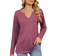 Oberteil Damen Winter Damen und Winter Rundhals Langarm Lose Knöpfe T-Shirts Weibliche und Winter Bequeme Pendlermode Langarm Lady T-Shirt Pullover Kurzarm Damen Schwarz (Red, XL)