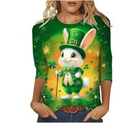 Oberteil mit 3/4-Ärmeln für Damen, übergroßes T-Shirt, Sommer-Tunika, St. Patrick's Day, T-Shirt, Kleeblatt-Grün, Rundhalsausschnitt, weite T-Shirts, Fitnessstudio-Tops, lockere Freizeitblusen, O