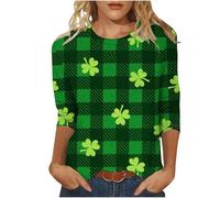Oberteil mit 3/4-Ärmeln für Damen, übergroßes T-Shirt, Sommer-Tunika, St. Patrick's Day, T-Shirt, Kleeblatt-Grün, Rundhalsausschnitt, weite T-Shirts, Fitnessstudio-Tops, lockere Freizeitblusen, B Army