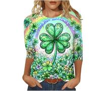 Oberteil mit 3/4-Ärmeln für Damen, übergroßes T-Shirt, Sommer-Tunika, St. Patrick's Day, T-Shirt, Kleeblatt-Grün, Rundhalsausschnitt, weite T-Shirts, Fitnessstudio-Tops, lockere Freizeitblusen, R