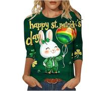Oberteil mit 3/4-Ärmeln für Damen, übergroßes T-Shirt, Sommer-Tunika, St. Patrick's Day, T-Shirt, Kleeblatt-Grün, Rundhalsausschnitt, weite T-Shirts, Fitnessstudio-Tops, lockere Freizeitblusen, J Army