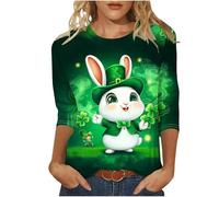 Oberteil mit 3/4-Ärmeln für Damen, übergroßes T-Shirt, Sommer-Tunika, St. Patrick's Day, T-Shirt, Kleeblatt-Grün, Rundhalsausschnitt, weite T-Shirts, Fitnessstudio-Tops, lockere Freizeitblusen, H Army