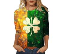 Oberteil mit 3/4-Ärmeln für Damen, übergroßes T-Shirt, Sommer-Tunika, St. Patrick's Day, T-Shirt, Kleeblatt-Grün, Rundhalsausschnitt, weite T-Shirts, Fitnessstudio-Tops, lockere Freizeitblusen, Q Gold