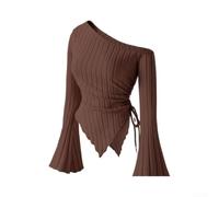 Oberteil mit Glockenärmeln für Damen, schulterfrei, unregelmäßig, lockere Tunika, Shirt für Club, Zuhause, Urlaub, Outfits, erhältlich in S-XXL (Kaffeebraun, XL)