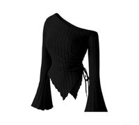 Oberteil mit Glockenärmeln für Damen, schulterfrei, unregelmäßig, lockere Tunika, Shirt für Club, Zuhause, Urlaub, Outfits, erhältlich in S-XXL (schwarz, XL)