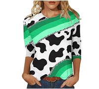 Oberteile Damen 3/4 Arm Bluse Retro Blumendruck Tshirt Tunika 2023 Shirt Sommer Rundhals Pullover Party Tee Tops Longbluse Teenager Mädchen T-Shirt Longbluse Locker Blusentops Beachwear für Geschenk