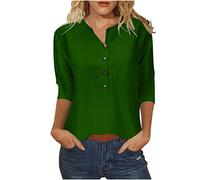 Oberteile Damen Casual Sport T-Shirt 3/4 Arm Bluse Tops Lässige Baumwolle Sommershirt Knopfleiste V-Ausschnitt Mode Drucken Tunika Longshirt Leicht Elegant Langarmshirt Weich Bequem Sportshirt 2024