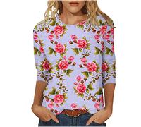 Oberteile Damen Dreiviertelärmel Bluse Elegant Blumendruck Tshirt 2023 Tunika Shirt Sommer Pullover mit Rundhalsausschnitthals Tops Longbluse All Match T-Shirt Locker Blusentops Hemden für Frauen