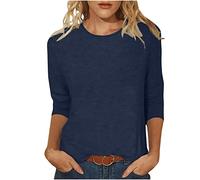 Oberteile Damen Einfarbig Tshirt 3/4 Ärmel Bluse Tunika 2023 Shirt Sommer Pullover mit O-Ausschnitt Tee Tops Longbluse Leichte T-Shirt Lose Bequeme Blusentops Casual Sportbekleidung für Outdoor