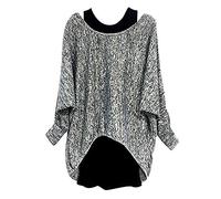 Oberteile Damen Elegant - Oversize Pullover Damen Fledermausärmel Zweiteilig Langarmshirt Fledermaus T Shirt Langarm Tunika Große Größen Locker Lässig Party Festlich Tops Blusen & Tuniken für Frauen