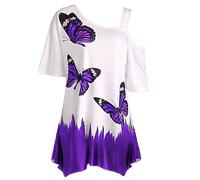 Oberteile Damen Elegant T-Shirt Pullover Sexy V-Ausschnitt Tee Tops Sommer Kurzarm T-Shirt Große Größe Schmetterling Muster Lockere Casual Longshirt Tunika Top Blusen & Tuniken für Frauen