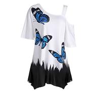 Oberteile Damen Elegant T-Shirt Pullover Sexy V-Ausschnitt Tee Tops Sommer Kurzarm T-Shirt Große Größe Schmetterling Muster Lockere Casual Longshirt Tunika Top Blusen & Tuniken für Frauen