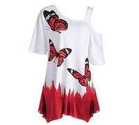 Oberteile Damen Elegant T-Shirt Pullover Sexy V-Ausschnitt Tee Tops Sommer Kurzarm T-Shirt Große Größe Schmetterling Muster Lockere Casual Longshirt Tunika Top Blusen & Tuniken für Frauen