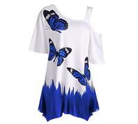 Oberteile Damen Elegant T-Shirt Pullover Sexy V-Ausschnitt Tee Tops Sommer Kurzarm T-Shirt Große Größe Schmetterling Muster Lockere Casual Longshirt Tunika Top Blusen & Tuniken für Frauen