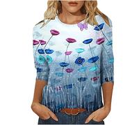 Oberteile Damen Lässige 3/4 Ärmel Tshirt Rundhals Bluse Blumendruck Shirt Sommer Tunika Tops Pullover Party Longbluse Bequeme Teenager Mädchen T-Shirt Locker Blusentops Sportbekleidung für Outdoor