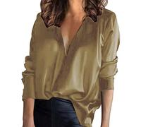 Oberteile Damen Langarm Sexy - Hemd Damen Elegant Satin-Blusen V-Ausschnitt Seidenbluse Festliche Blusen Locker Oberteile Sommer Blusenshirt Sommer Langarmshirt Shirts Tunika Hemden Seiden-Hemdbluse
