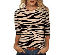 Oberteile Damen Mode 3/4 Ärmel Tshirt Rundhals Bluse Blumendruck Tunika Tops Sommer Shirt Pullover Party Longbluse Teenager Mädchen T-Shirt Longtops Leopard T-Shirts Boho Blusentops für Frauen