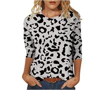 Oberteile Damen Mode 3/4 Ärmel Tshirt Rundhals Bluse Blumendruck Tunika Tops Sommer Shirt Pullover Party Longbluse Teenager Mädchen T-Shirt Longtops Leopard T-Shirts Boho Blusentops für Frauen