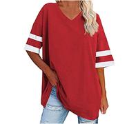 Oberteile Damen Mode Gestreifte Kurzarm Tshirt Einfarbig Longbluse Oversize V-Ausschnitt Pullover Patchwork T-Shirt Einfarbig Bluse Tops Lose Bequeme Longtops Urlaub Basic Shirt Longtops Blusen