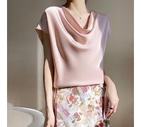 Oberteile Damen,Seidensatin-Oberteile Sommer-T-Shirts Mehrlagiger Wasserfallausschnitt Camisole-Blusen Vorne Drapiert Dolman-Tunika-Oberteile Elegante Lässige T-Shirts Cami-Tops Weste Basic-Shirt Fü