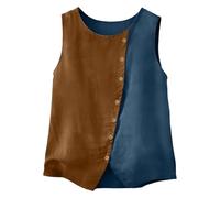 Oberteile Damen Sommer Ärmellose Bequeme Und Modische Weste Farblich Abgesetztem Baumwoll-Leinen-Gemisch Für Frühling Basic Tank Top Armlose T-Shirt Ärmellos Locker Women Tops Elegantes T-Shirts Braun