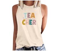 Oberteile Damen Sommer Ärmellose Für Frauen Shirt Den Ersten Schultag Lehrer-Outfit Schulanfang Grafik-T-Shirt Tops Ärmellos Tank Top Große Größen Basic T Shirts Sexy Tshirt Locker T-Shirts Lila XL